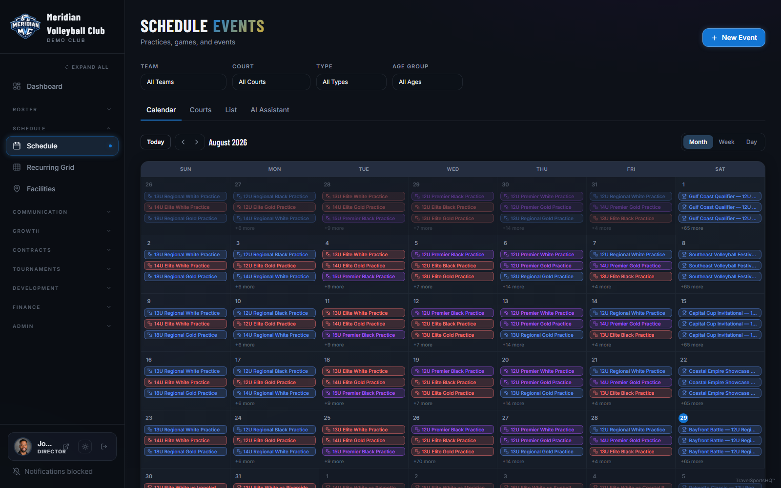 Scheduling & Facility in TravelSportsHQ